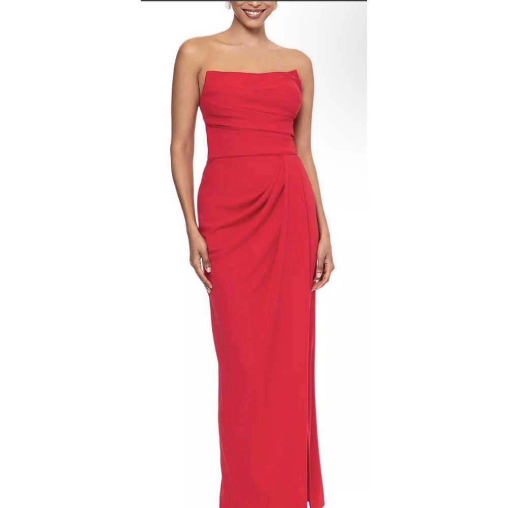Betsy And Adam Strapless Red Maxi Dress A2684 Size 22W